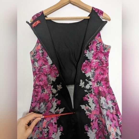 Elle Floral Sheath Dress Sz 8 Pink Black Sleeveless Career Wedding Guest Wiggle - Picture 7 of 7